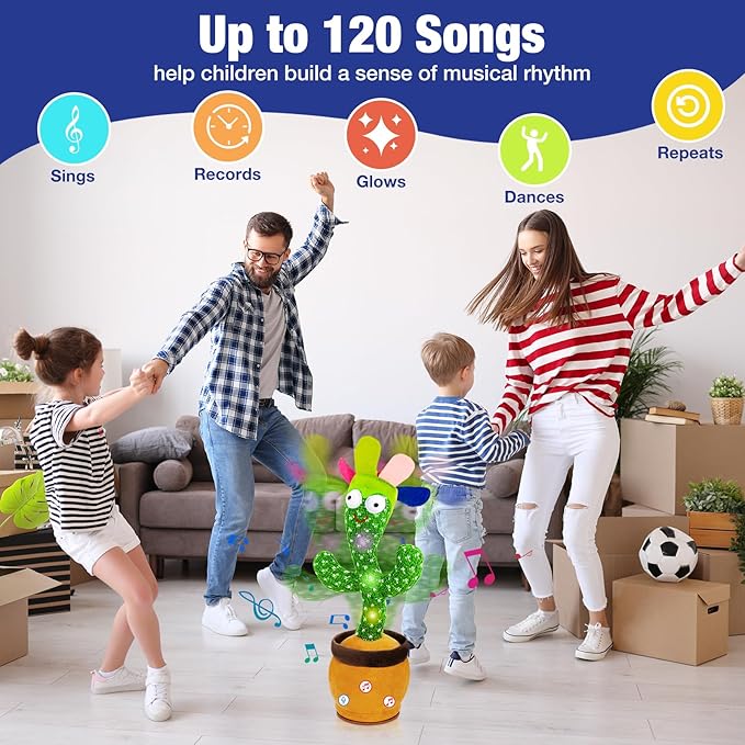Ayeboovi Dancing Talking Cactus Toy for Toddlers, Adjustable Volume 120 Songs Singing Cactus Repeating What You Say, Interactive Recording Mimicking Cactus Toy Baby Gifts for Boys and Girls