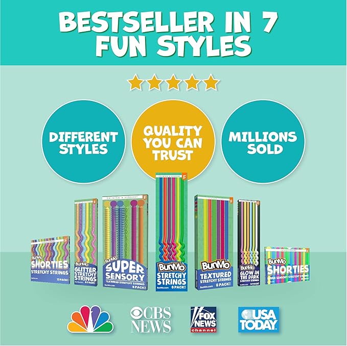 BUNMO Stocking Stuffers for Kids - Stretchy Sensory Strings - Sensory Toys for Kids - Stocking Stuffers for Boys and Girls - Hours of Fun - Original - 6 Pack