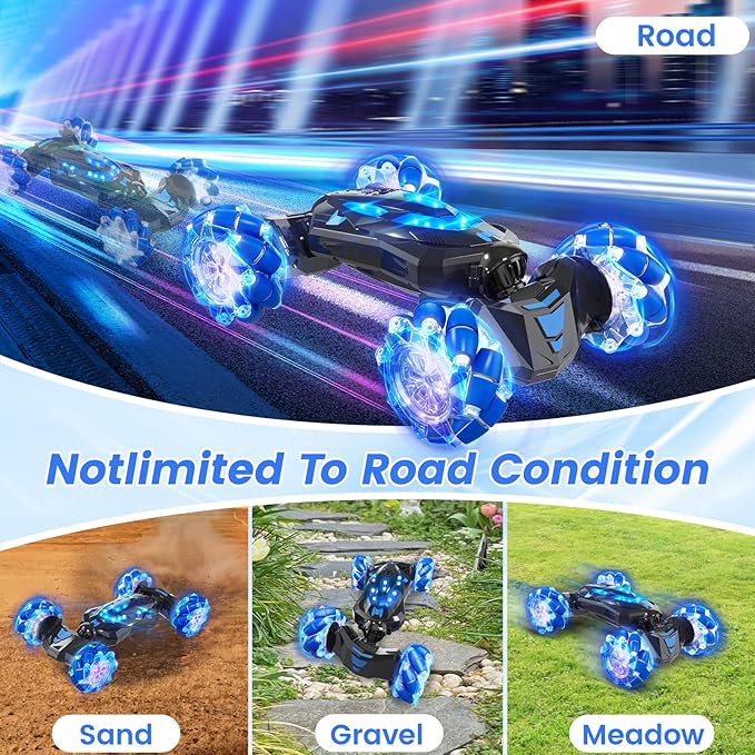 Gesture Sensing RC Stunt Car,4WD Drift Hand Controlled 360° Flips Trick Car with Lights & Music, Toys car is Cool Birthday Gift for Kids Ages 7-12