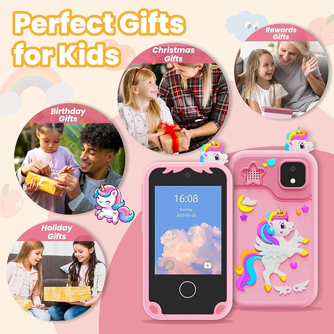 Kids Phone for Girl Toys, Kids Camera Toy Kids Toddler Tablet Smart Phone Christmas Birthday Gifts Toddler Ages 2,3,5,7,8,10 Year Old, Educational Learning Toys with 2.8" Touchscreen, Music Video Game