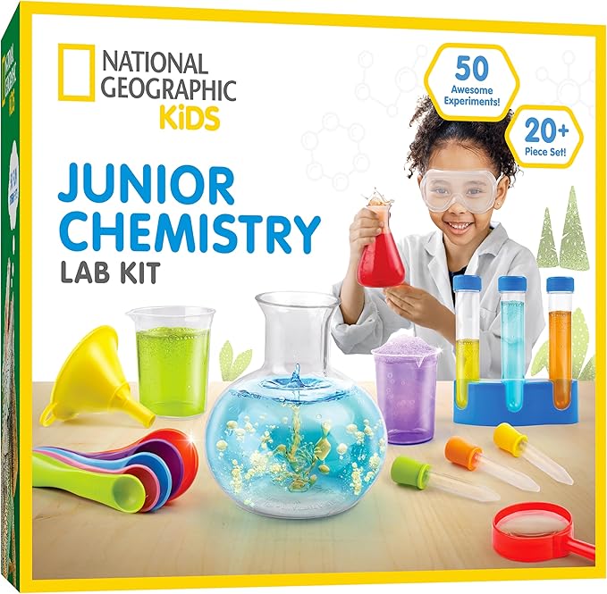 National Geographic Junior Chemistry Set - Complete Early Learning Lab Kit with 50 Science Experiments for Kids and 20+ Lab Tools, Chemistry Set, Science Experiments for Kids 4-6