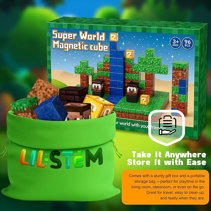 Magnetic Blocks 96PCS - River Scene Construction Cubes, STEM Preschool kit, Safe ABS no-Odor, CPC ASTM Certified, Travel-Ready Ages 3–12, Perfect for Birthday