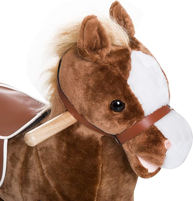Qaba Kids Plush Toy Rocking Horse Ride on with Realistic Sounds - Brown