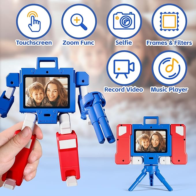 iPlay, iLearn Kid Touchscreen Selfie Camera, 1080P HD Digital Video Camera for Toddler 3-6, Outdoor Protable Travel Robot Camera W/ 32GB SD Card, Birthday Gift Boy 4-8, Present 5 7 9 10 12 Year Old