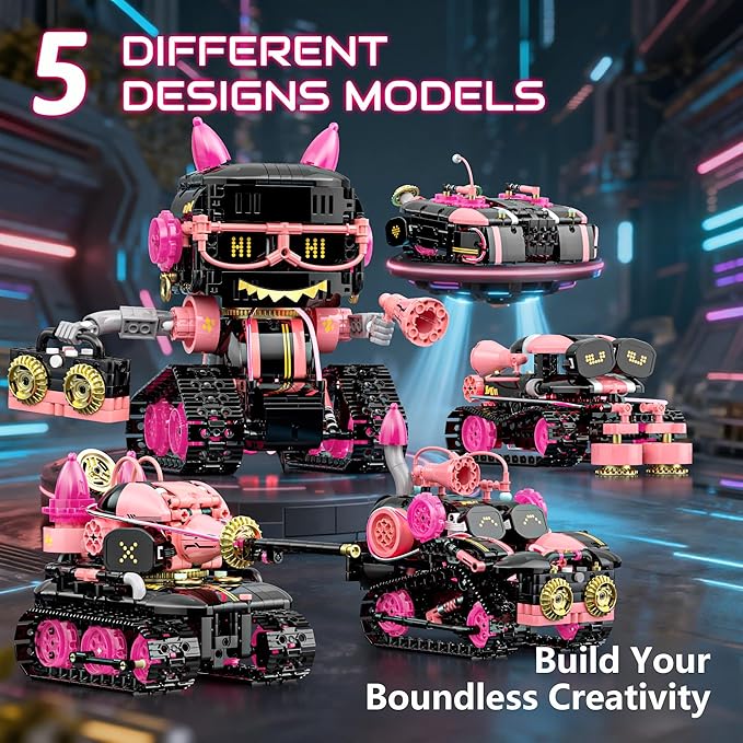 5in1 STEM Robot Building Kits for Kids 6-12, APP & Remote Control STEM Rock Robot Building Toys for Kid, Coding Interactive Tank Truck Vehicle Building Sets for Boys Girls Birthday Xmas Gift