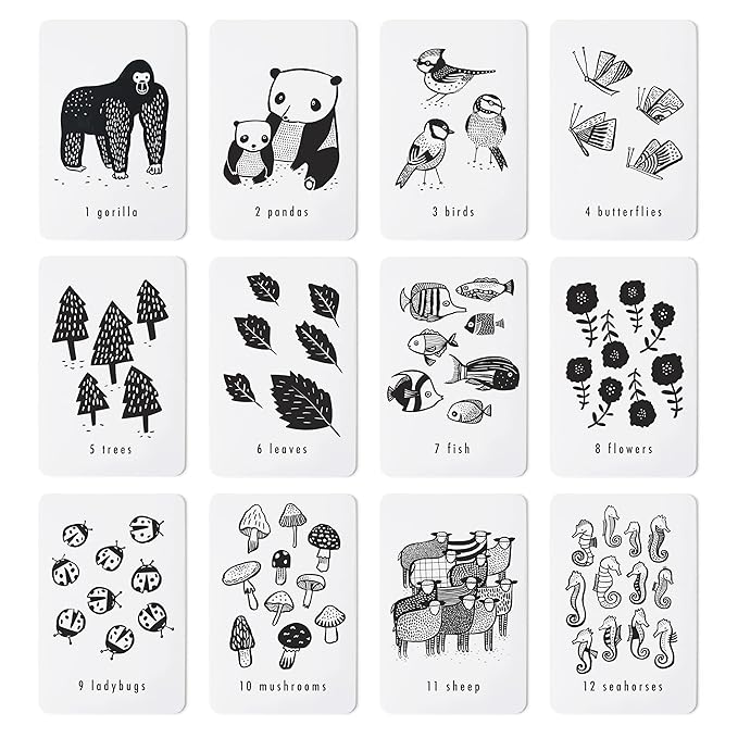 Wee Gallery Educational Flashcards for Babies, Double Sided Black and White Learning Flash cards, Nature Number Cards for Visual Stimulation and Cognitive Development of Infants and Toddlers
