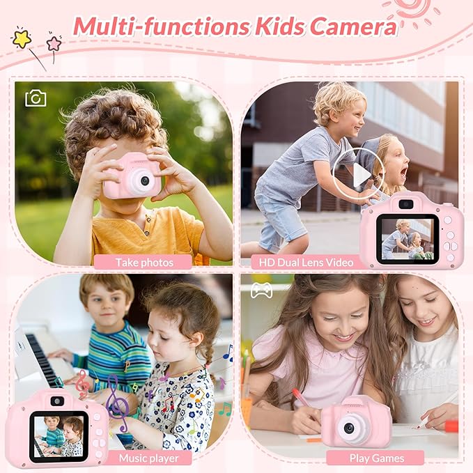 Mafiti Kids Camera,26MP HD Mini Selfie Digital Camera for Kids,Toddler Camera1080P Video,Outdoor Toy for Holiday,Birthday Xmas Gift for 3-8 Years Old Girl Boy,Pink