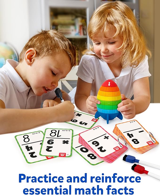 Coogam Math Manipulative Spinning Rocket Toys, Arithmetic Learning Number Game for Addition Subtraction Division Multiplication, Montessori Educational Math Cards for Kids Ages 3-8