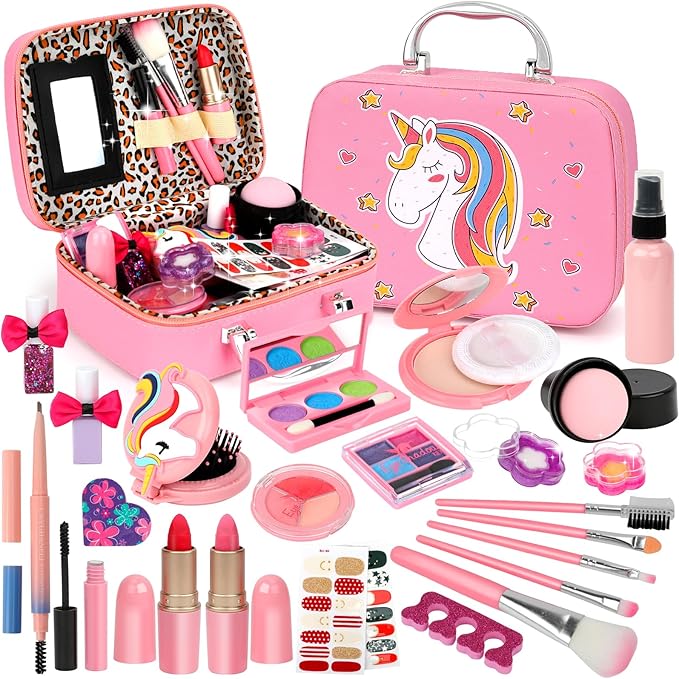 Kids Makeup Kit for Girl, Washable Make Up Set Girl Toys, Real Girls Makeup Kit, Princess Children Toddler Make Up Set with Cosmetic Case Christmas Birthday Gift for Girls Age 4 5 6 7 8 Year Old
