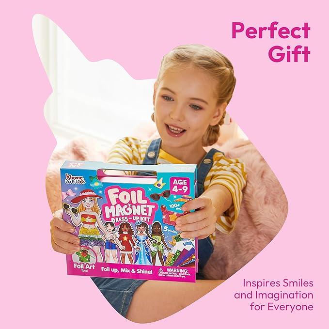 Klever Kits Foil Magnet Dress-Up Kit, 2-in-1 Fashion DIY Craft for Kids Paper Dolls for Girls Ages 4 5 6 7 8 9 Travel Activity Birthday Gifts with Display Box by Jova