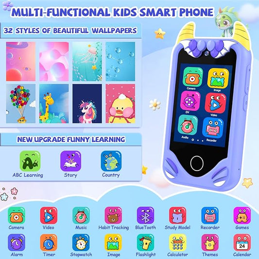 Kids Smart Phone for Boys Gifts - Toddler Christmas Birthday Gift for Age 3 4 5 6 Year Old, Kids Cell Phone Toy with Touchscreen, Dual Cameras, Learning, Music Player, Games with 32 GB Card
