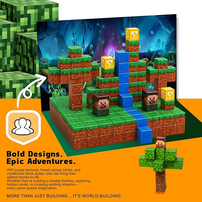 Magnetic Blocks 96PCS - River Scene Construction Cubes, STEM Preschool kit, Safe ABS no-Odor, CPC ASTM Certified, Travel-Ready Ages 3–12, Perfect for Birthday