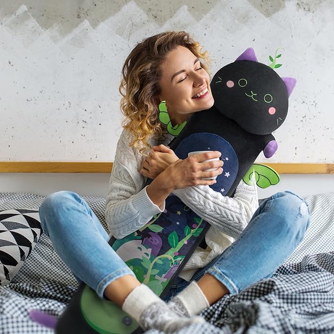 Mewaii Long Cat Plush 5 Sizes, 120% Extra Filling Giant Plushness Kids Body Pillow, Kawaii Cute Black Cat Stuffed Animals Plushies, Big Long Body Pillow Black Cat Plush Gift for Girls 53”