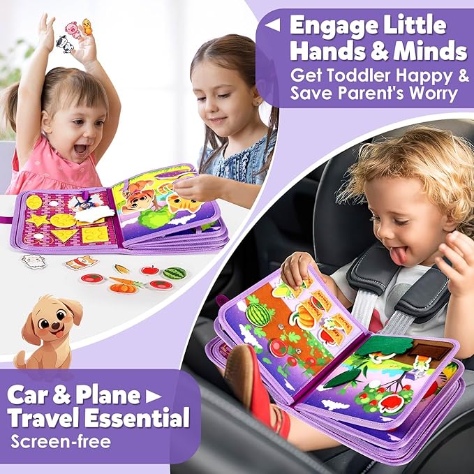 GOLIYEAN Montessori Busy Book for Toddlers 1-3, Busy Board Montessori Toys for 1 Year Old Girl Birthday Gift, Educational Learning Sensory Quiet Activity Books, Travel Toys for Airplane Car