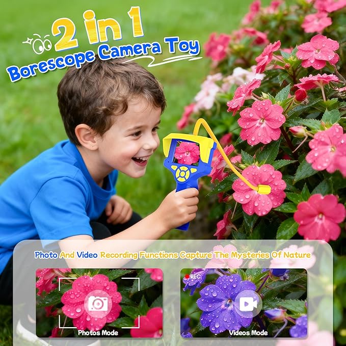 Borescope Snake Camera with Light for Kids Age 3-10, Educational Nature Science Toys Gifts for 3 4 5 6 7 8 9 10 Year Old Boys Girls with Photo & Video Recorder 8G SD Card, Hiking Camping Toys for Boy