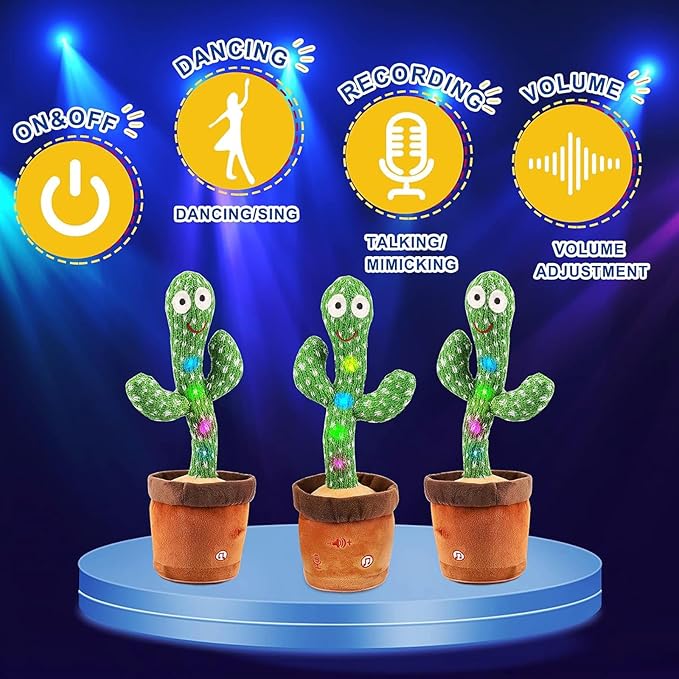Emoin Dancing Talking Cactus Toy, Cactus Baby Toy Singing Children's Song, Mimicking Recording Repeating What You Say, Educational Interactive Baby Boys Girls Toys (Volume Adjustment)