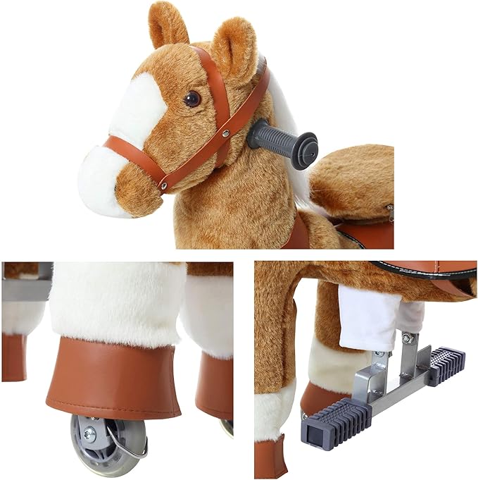 JoJoPooNy Ride on Horse Toy, Kids Ride on Toy for 3-6 Years Old, Premium Riding Horse Plush Animal Toy, Walking Horse Toy with Wheels (27 Inch Height)
