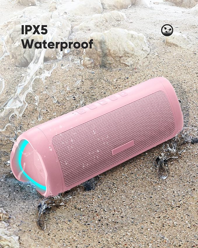 Bluetooth Speaker Gifts for Men: Portable Wireless, IPX5 Waterproof, White Elephant Gifts for Adults, Stocking Stuffers for Teens Boy Girl, Up to 20H Playtime, TWS Pair, for Home/Party/Outdoor (Pink)