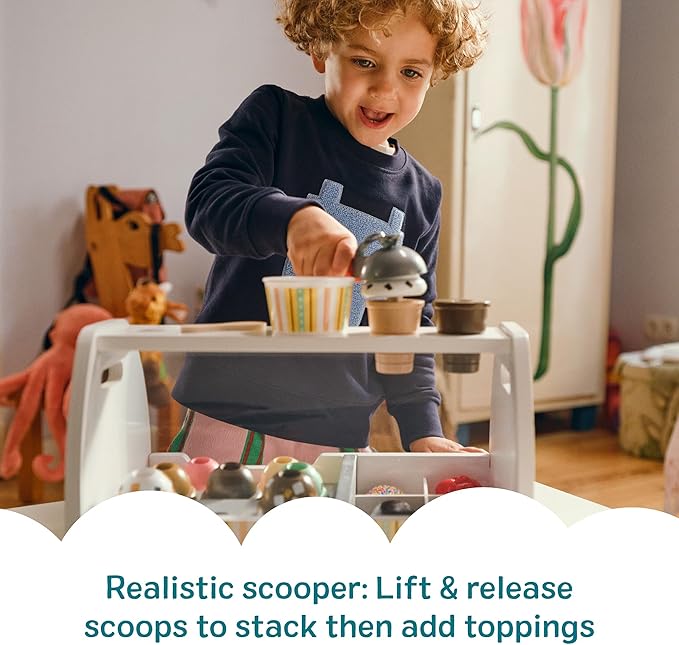Melissa & Doug Wooden Scoop & Serve Ice Cream Counter, Pretend Play Store, 28 Toy Food & Play Kitchen Accessories, Preschool Toys for Girls & Boys 3+