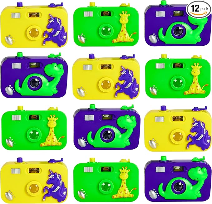 Playbees Toy Camera for Kids - 12 Pack - Wild One Party Favors Camera Toy for Children’s Pretend Play Prop with Images in Viewfinder, Birthday Party Favors, Idea for Boys & Girls