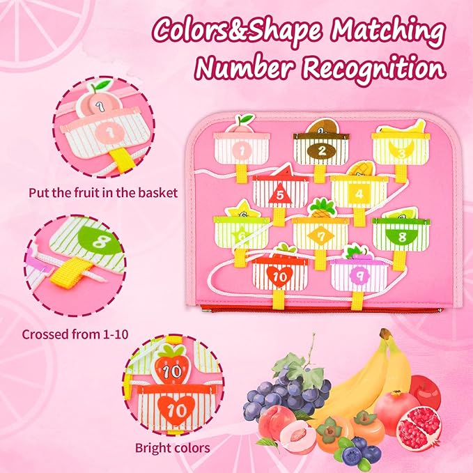 Busy Board, Princess Toddler Busy Book Montessori Toys for 1 2 3 4 Year Old, Sensory Board Learning Activities Fine Motor Skills, Christmas Birthday Gifts for Girls Boys, Travel Toys for Airplane Car