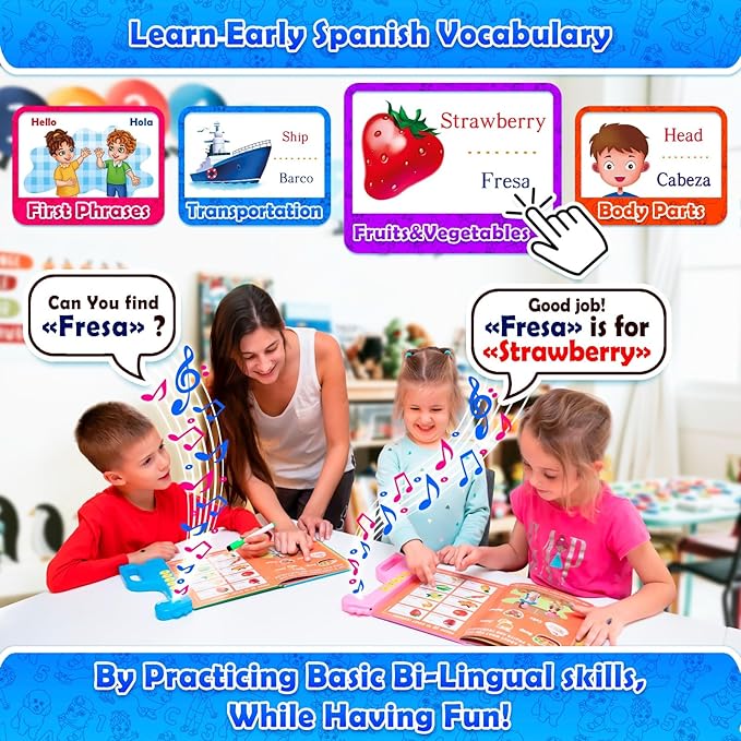 Curious 2 Learn ABC Learning for Toddlers | Learning Resources | English & Spanish Sound Book | Preschool Learning Activities | Educational Learning Toys | 4 Year Old Boy Birthday Gift