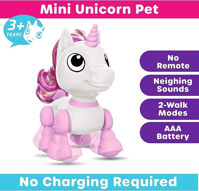 Power Your Fun Robo Pets Unicorn Toy 2pk Set - Unicorns Gifts for Girls and Kids (1) Unicorn Robot STEM Toy with Interactive Hand Gestures or Remote Control to Move and (1) Mini Automated Smart Robot