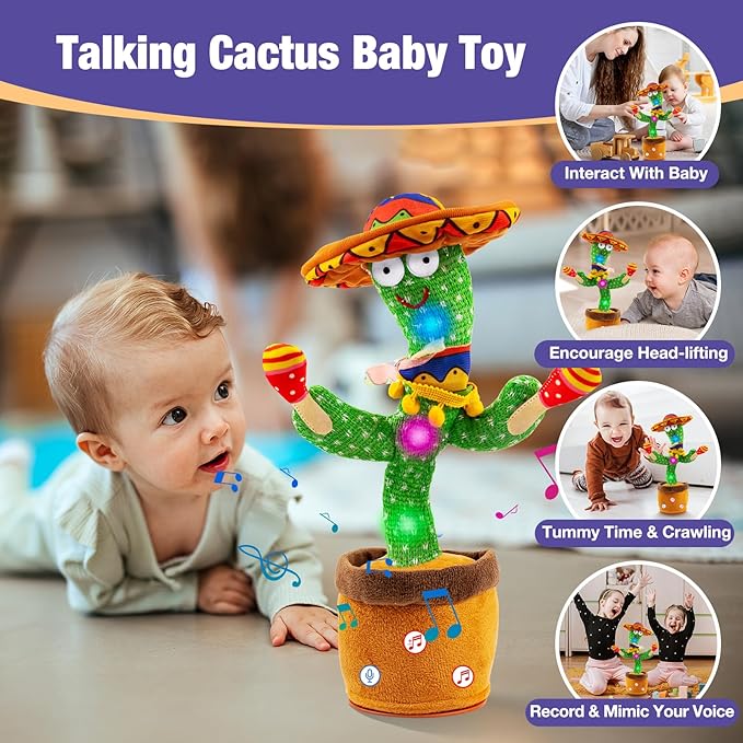 Ayeboovi Dancing Talking Cactus Baby Toy, Mimicking Recording Toy Repeats What You Say, Adjustable Volume Singing Cactus with 120 Songs, Interactive Dancing Toy Gifts for Kids Toddlers Boys Girls