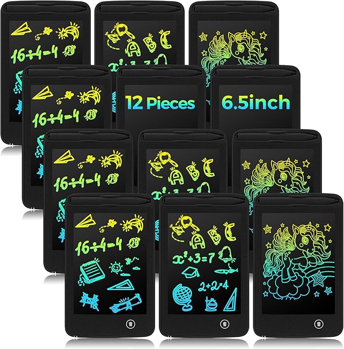 Zhehao 12 Pcs LCD Writing Tablet for Kids Colorful Drawing Doodle Board Drawing Tablet Erasable Reusable Electronic Draw Pad Gift for Boy Girl Xmas Educational Learning(6.5 Inch Screen,Dark Color)