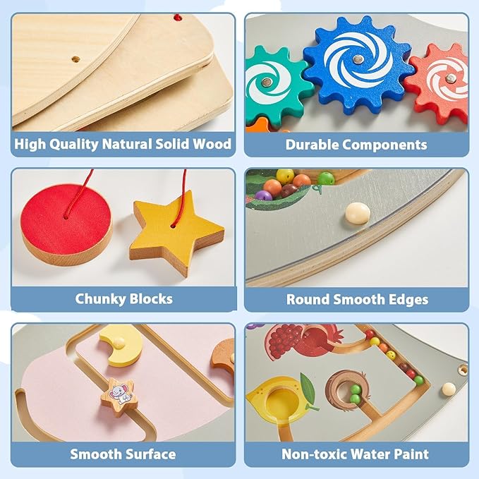 Large Elephant Wooden Activity Wall Panel Christmas Gift Educational Montessori Toy for Toddler Kids Interactive Sensory Activity Busy Board Daycare Learning Center Toddler Room Decor