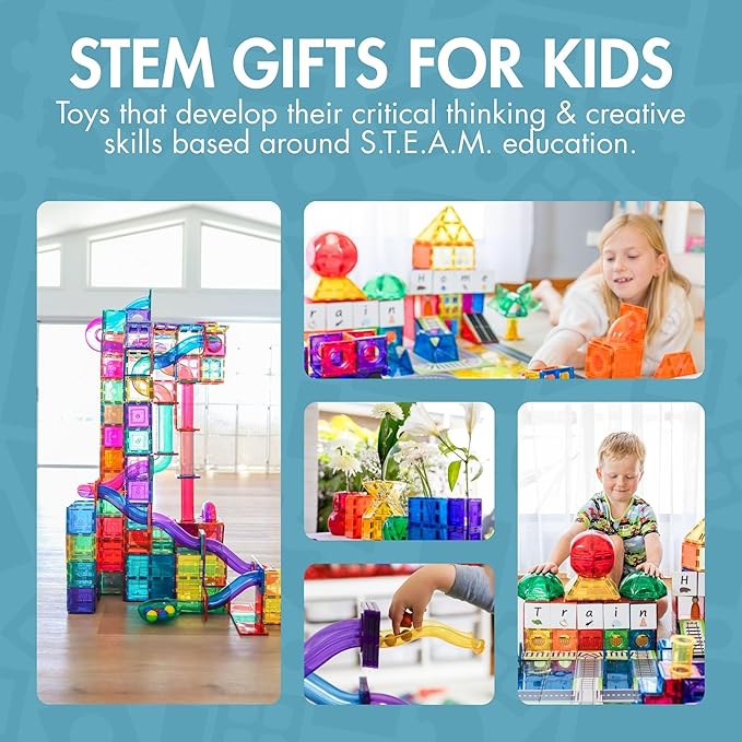 Learn & Grow 110PCs Magnetic Tile Building Set - Kids Magnetic Tiles, Magnet Tile Sets for Boys & Girls, STEM Science & Math Learning Toys - Classroom Construction Toys for Toddlers & Kids Age 3+