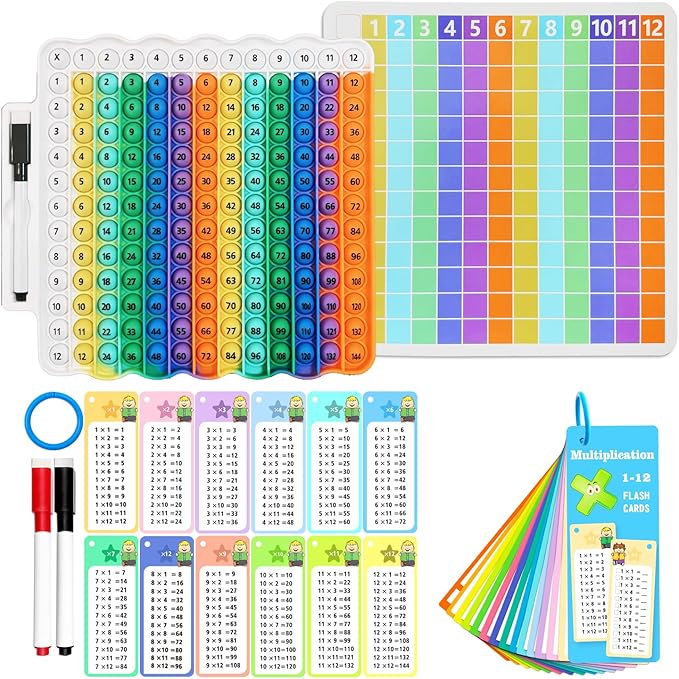 Multiplication Flash Cards + Pop Fidget Multiplication Chart, Times Table Educational Flashcard 3rd Grade, 4th, 5th, 6th Grade for Kids