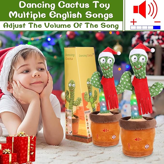 Emoin Christmas Dancing Cactus Toy, Talking Cactus Baby Toys for Baby Christmas Toy Gift Singing Repeats What You Say Baby Interactive Plush
