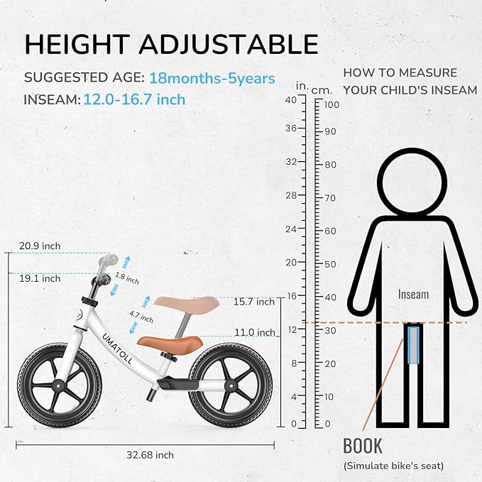Umatoll Toddler Balance Bike 2 Year Old, Kids Bike Toy for 18 Months to 5 Years Old, Tool-Free Adjustment, Birthday Gifts for 2-3 Boys Girls, No Pedal