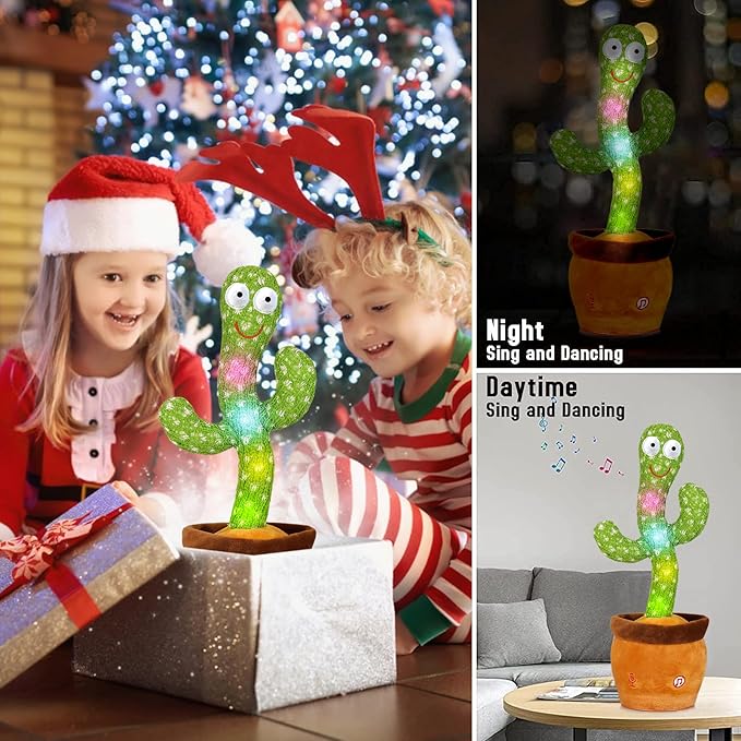 Emoin Talking Dancing Cactus Toy Mimicking Toy, Singing Cactus Mimicking Recording Repeating What You Say with LED English Songs for Toddlers Boys Girls, Interactive Baby Toys