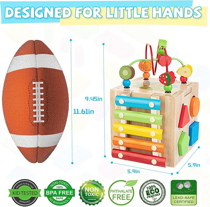 Bravmate Wooden Activity Cube, 8-in-1 Wooden Montessori Learning Toys for 18 M+ Toddlers, One Year Old First Birthday Gift, Baby Toy Set with Bonus Sorting & Stacking Board