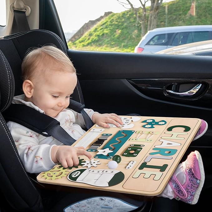 Busy Board Bear for Toddlers Wooden Montessori Toys, Wooden Controller Sensory Toy for Autistic Children & ADHD Sensory Board for Education & Learning Green