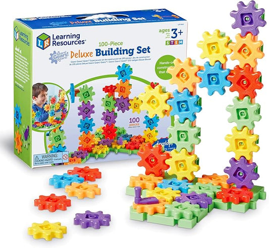 Learning Resources Gears! Gears! Gears! 100-Piece Deluxe Building Set -STEM Activities, Fine Motor Skills, Toddler Explorer Kit, Science and Construction, Boys and Girls Gifts