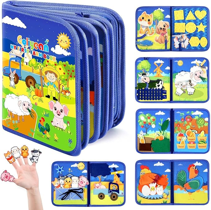 GOLIYEAN Montessori Busy Book for Toddlers 1-3, Busy Board Montessori Toys for 1 Year Old Boy Birthday Gifts, Educational Learning Sensory Activity Books, Quiet Book Travel Toys for Airplane Car