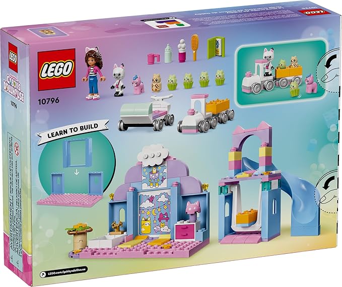 LEGO Gabby’s Dollhouse Gabby’s Kitty Care Ear Animal Playset for Kids, Pet Pretend-Play Entertainment Toy with a Pink Car, Slide, and Figures, Cat Toy Gift for Girls and Boys Ages 4 and Up, 10796