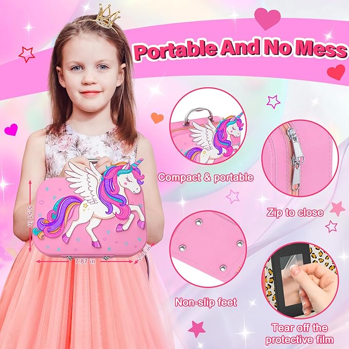 Kids Nail Polish Set for Girls Toys, Washable Quick-Dry Toddler Nail Art Kit with Air Cooling Dryer and Cosmetic Case, Christmas or Birthday Gifts for Girls Ages 3 4 5 6 7 9 10 11 12-Pink