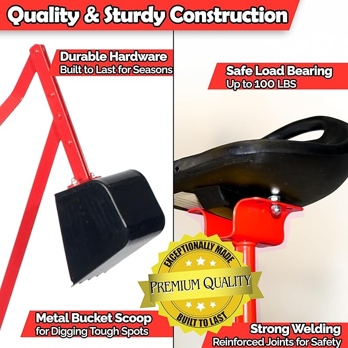 WONKAWOO Monster Wheel Sand Digger for Kids, 360° Rotation Metal Crane Excavator Backhoe Ride On Toy for Beach, Sandbox Digging and Outdoor Playground