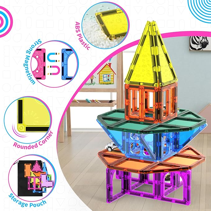 250 PCS 3D STEM Educational Magnetic Tiles for Kids Magnetic Blocks for Kids Magnetic Building Blocks Set