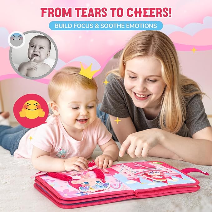 JoyCat Travel Toys for Toddlers 1-3, Princess Busy Book – Busy Book for 1 Year Old, Dress-Up, Unicorn & Castle Play –Quiet Toy Fine Motor Skills, Birthday Gift Girls