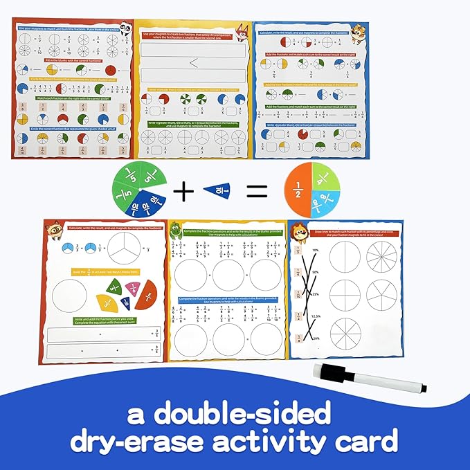 Magnetic Fraction Tiles & Circles Set with Dry Erase Board - Montessori Math Manipulatives Kit for Grade 1-5, Homeschool Classroom Fraction Puzzles and Games
