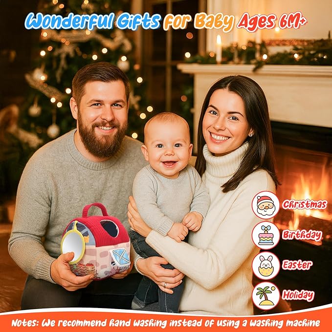 Baby Toys 6-12 Months, Barn Farm Stuffed Animals Sensory Newborn Toys for Babies Toddlers 1-3 Year Old with Rattle Crinkle Paper/Mirror/Cloth Books, Montessori Infant Toys for Boy Girl Birthday Gifts