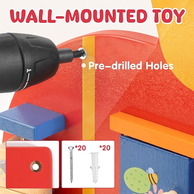 Train Activity Wall Busy Board Panels | 11-in-1 Wooden Sensory Wall Panel for Kids, Toddler Montessori Learning Activity Center, Perfect for Toddler Playroom Nursery Classroom Dentist Waiting Room