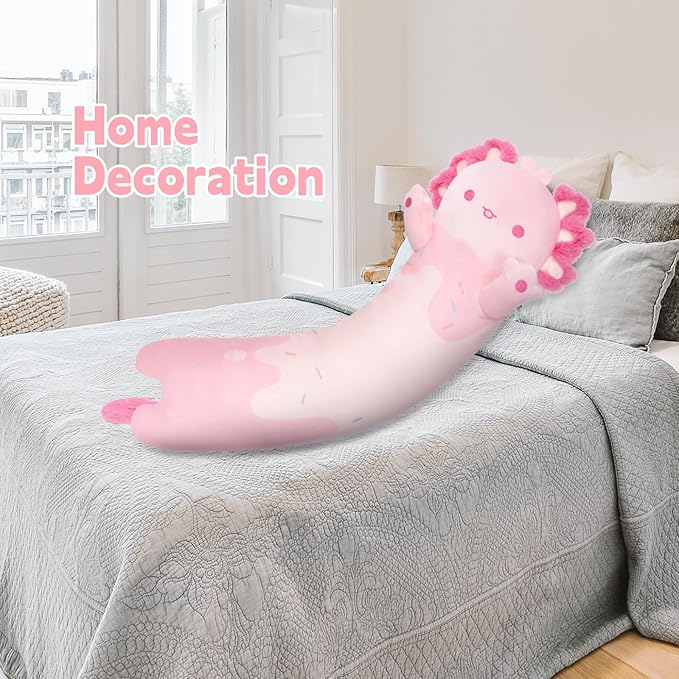 Mewaii Long Axolotl Plush 5 Sizes, 120% Extra Filling Giant Plushness Kids Body Pillow, Kawaii Cute Pink Axolotl Stuffed Animals Plushies, Big Long Body Pillow Cat Plush Gift for Girls 44”