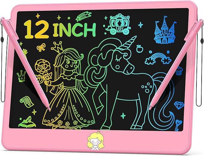 Hockvill LCD Writing Tablet 12 Inch, Toys for Boys Girls Drawing Pad for 3 4 5 6 7 Year Old Kid Toys, Toddler Erasable Doodle Board Travel Essentials, Children’s Day Christmas Gift for Kids - Pink