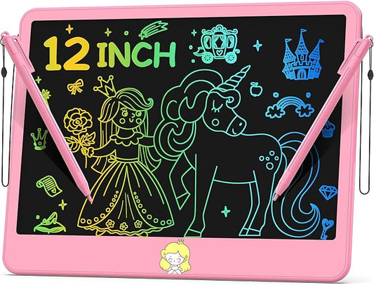 Hockvill LCD Writing Tablet 12 Inch, Toys for Boys Girls Drawing Pad for 3 4 5 6 7 Year Old Kid Toys, Toddler Erasable Doodle Board Travel Essentials, Children’s Day Christmas Gift for Kids - Pink